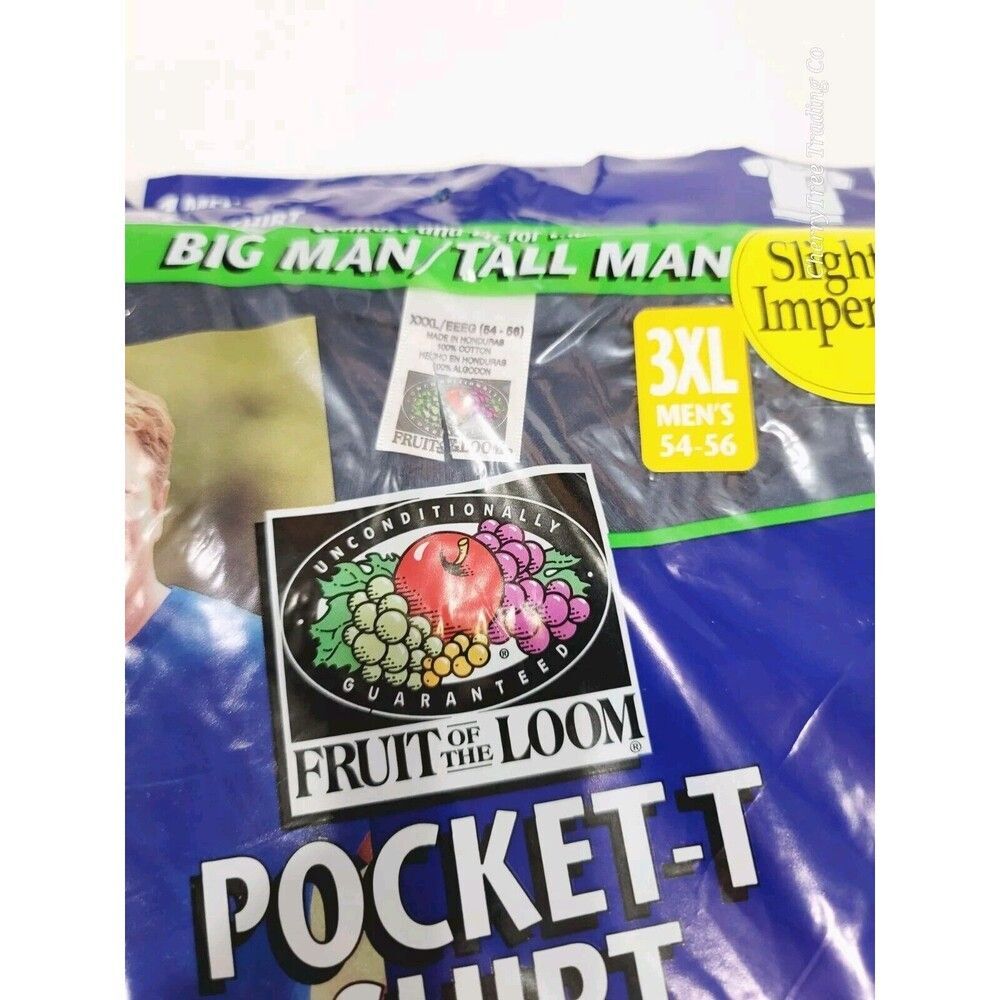 3pk Vintage FRUIT OF THE LOOM Cotton Pocket Tshirt Slightly Imperfect Navy, 3XL - Picture 8 of 10
